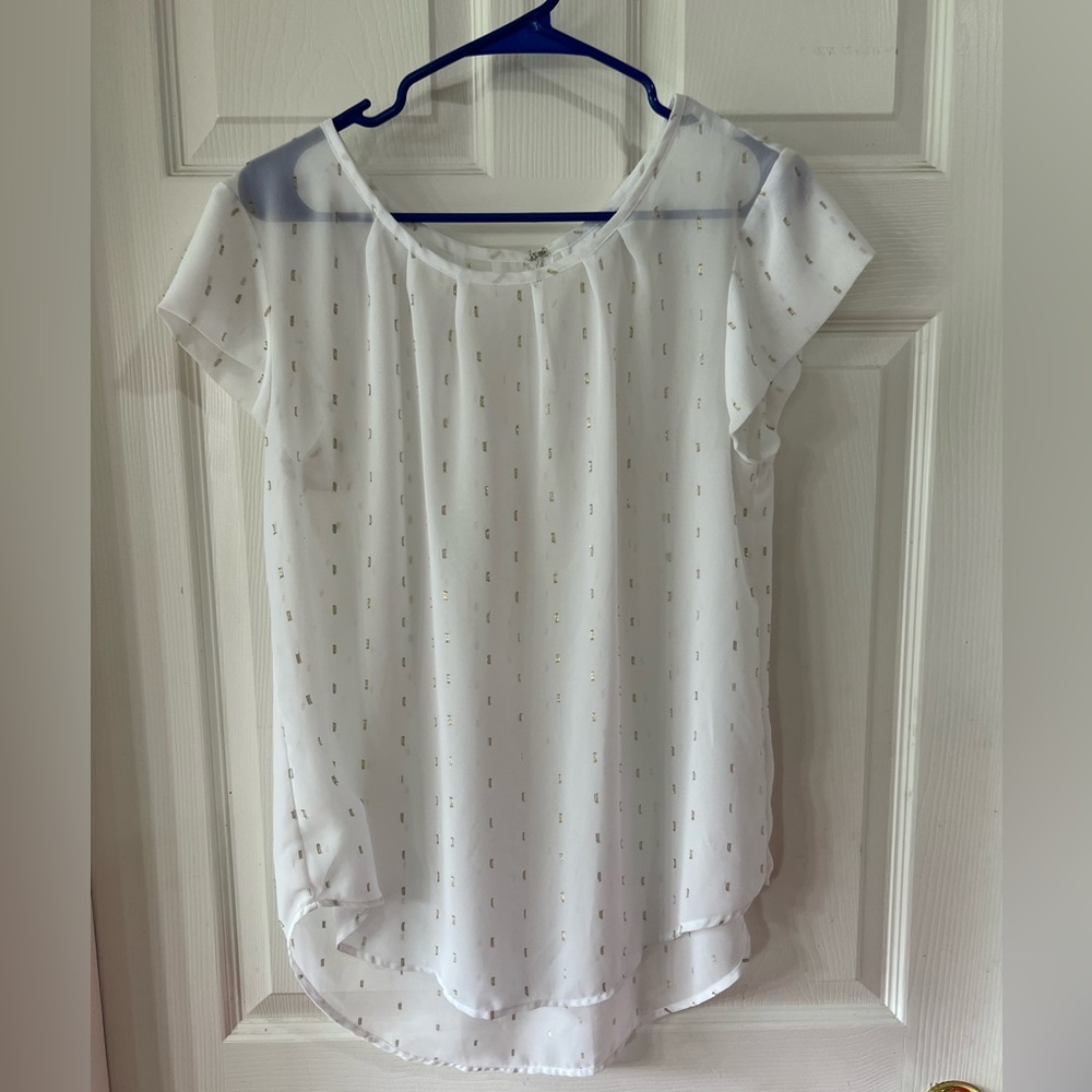 Liz Claiborne White and Gold Sheer Blouse size L